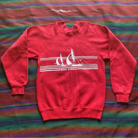 VTG 84’ San Diego Tultex Crewneck Pullover Sweater! Red & White. Size 14/16. USA - Picture 1 of 13